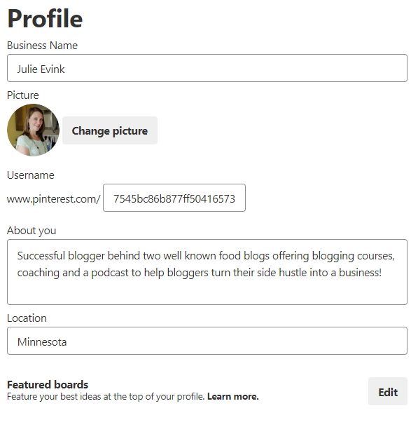 Pinterest Profile Business Account
